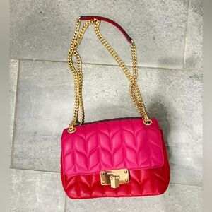 Michael Kors Fuchsia Quilted Shoulder Bag with Gold Chain